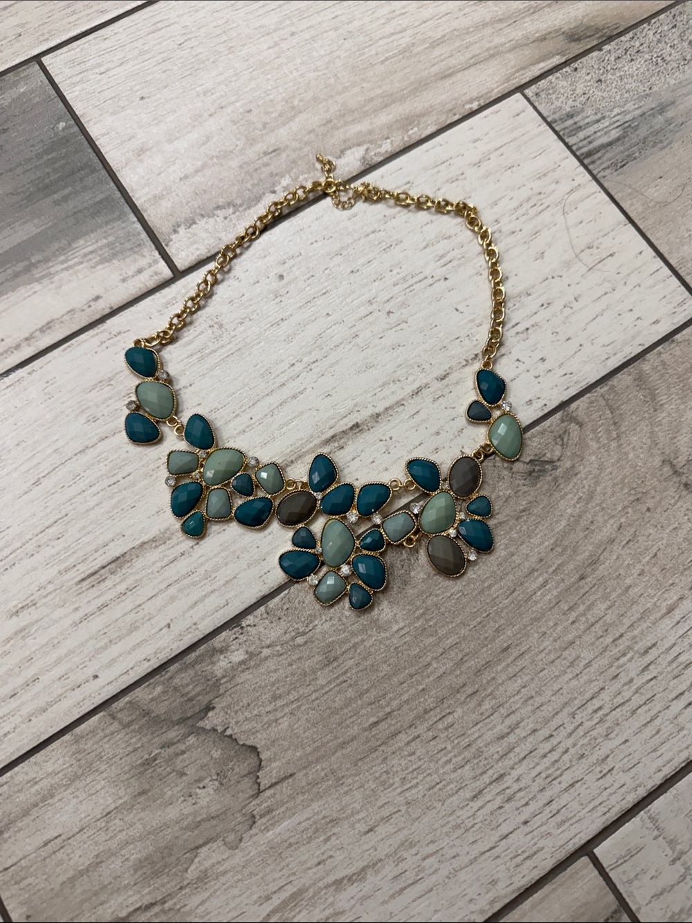 Gold-Trim Teardrop Statement Necklace in Teal & Aqua - Women Jewelry